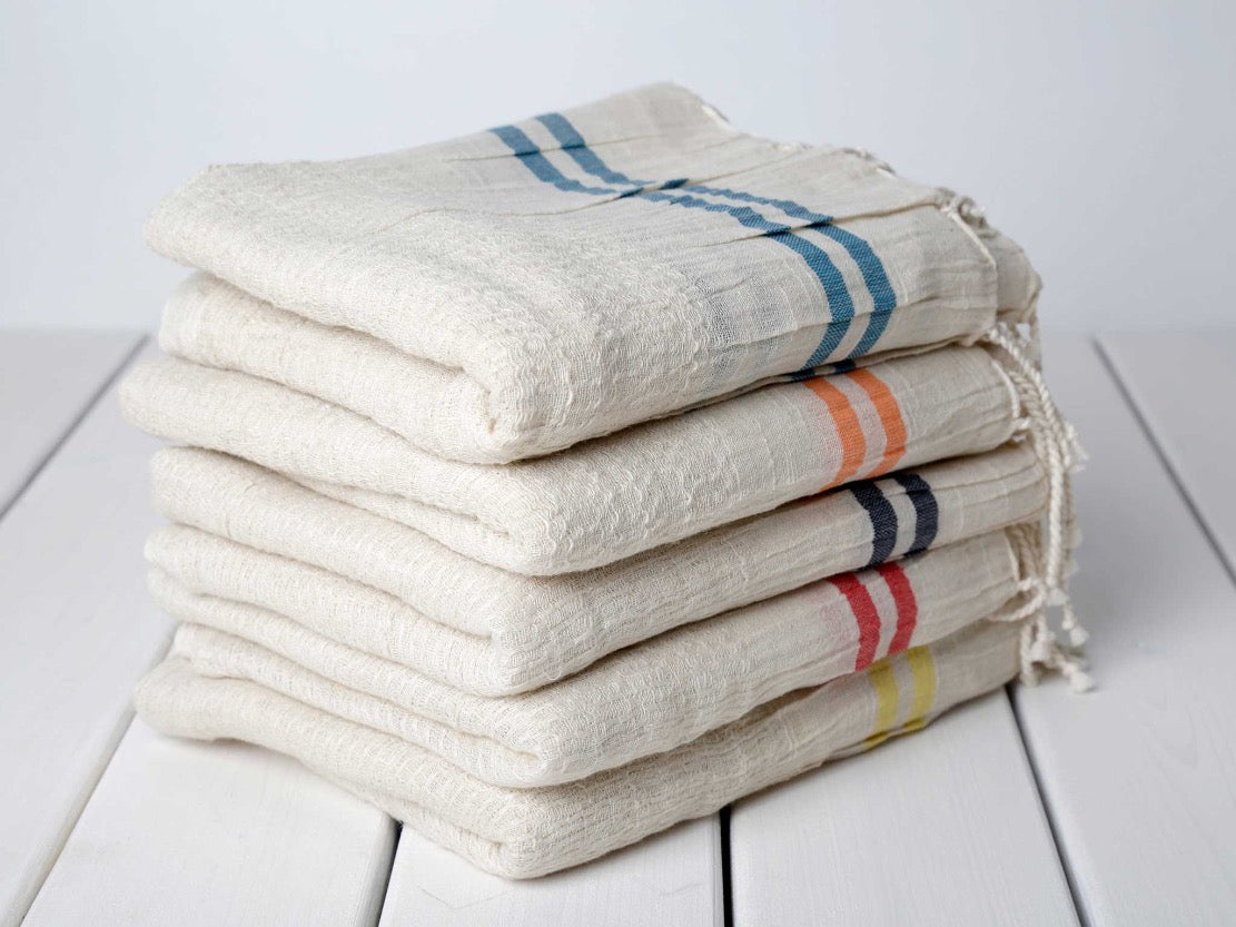 SUNNY Yellow Striped Lightweigt Cotton Towel - livingroots uk