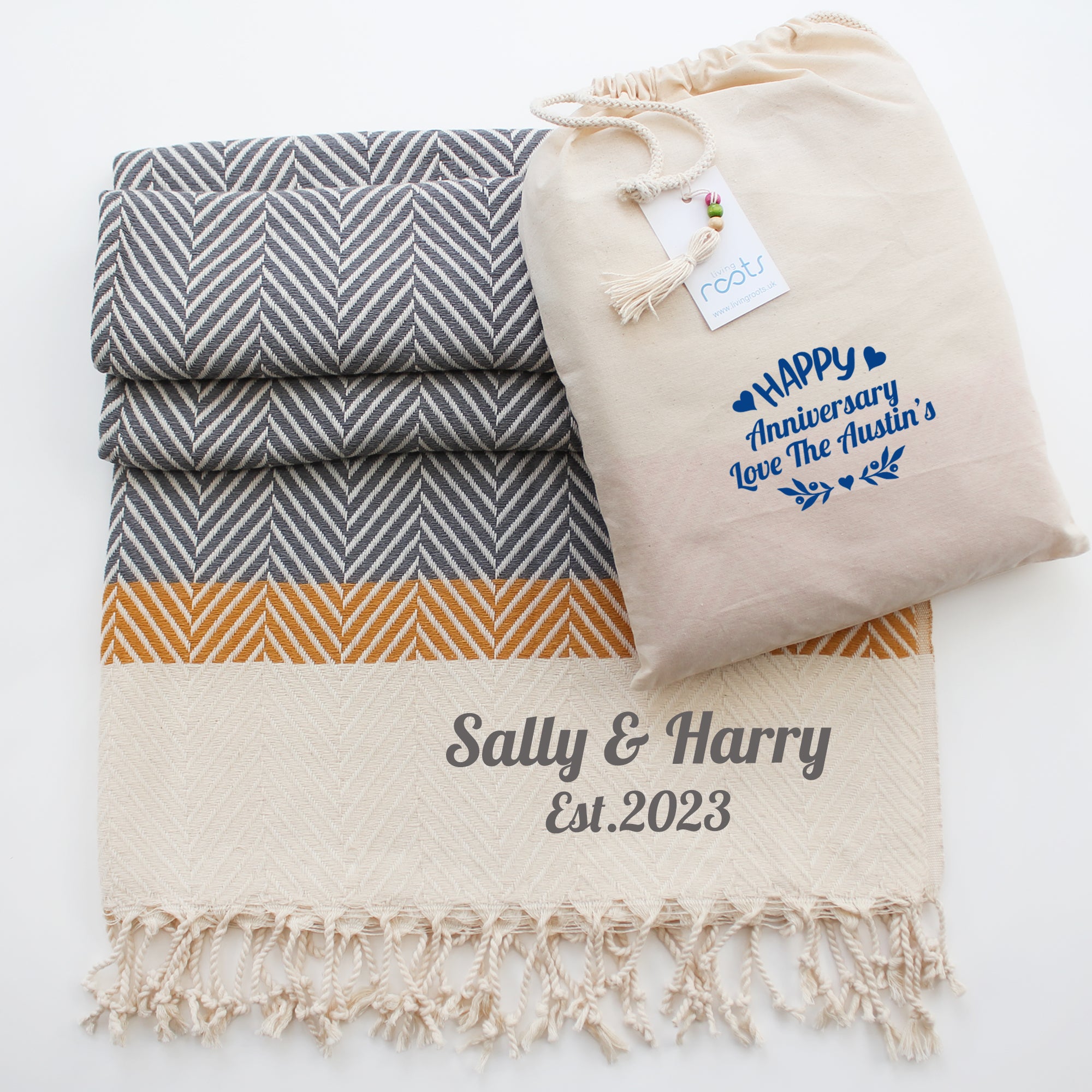HERRINGBONE  Personalised Handwoven Cotton Throw Blanket