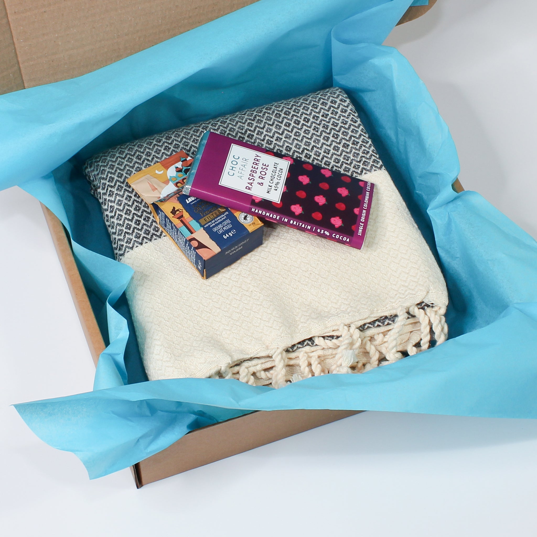 Diamond Gift Box, Soft Cotton Throw & Premium Coffee & Chocolate