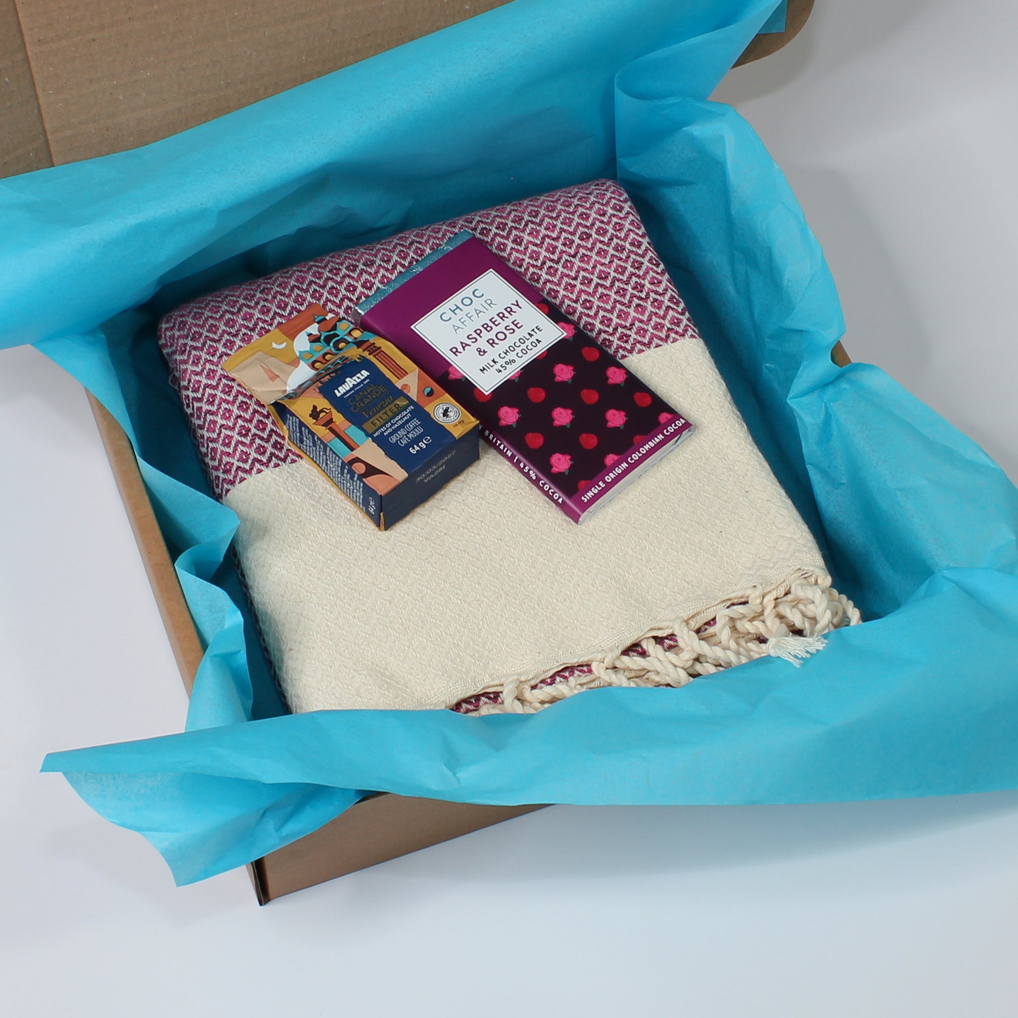 Diamond Gift Box, Soft Cotton Throw & Premium Coffee & Chocolate