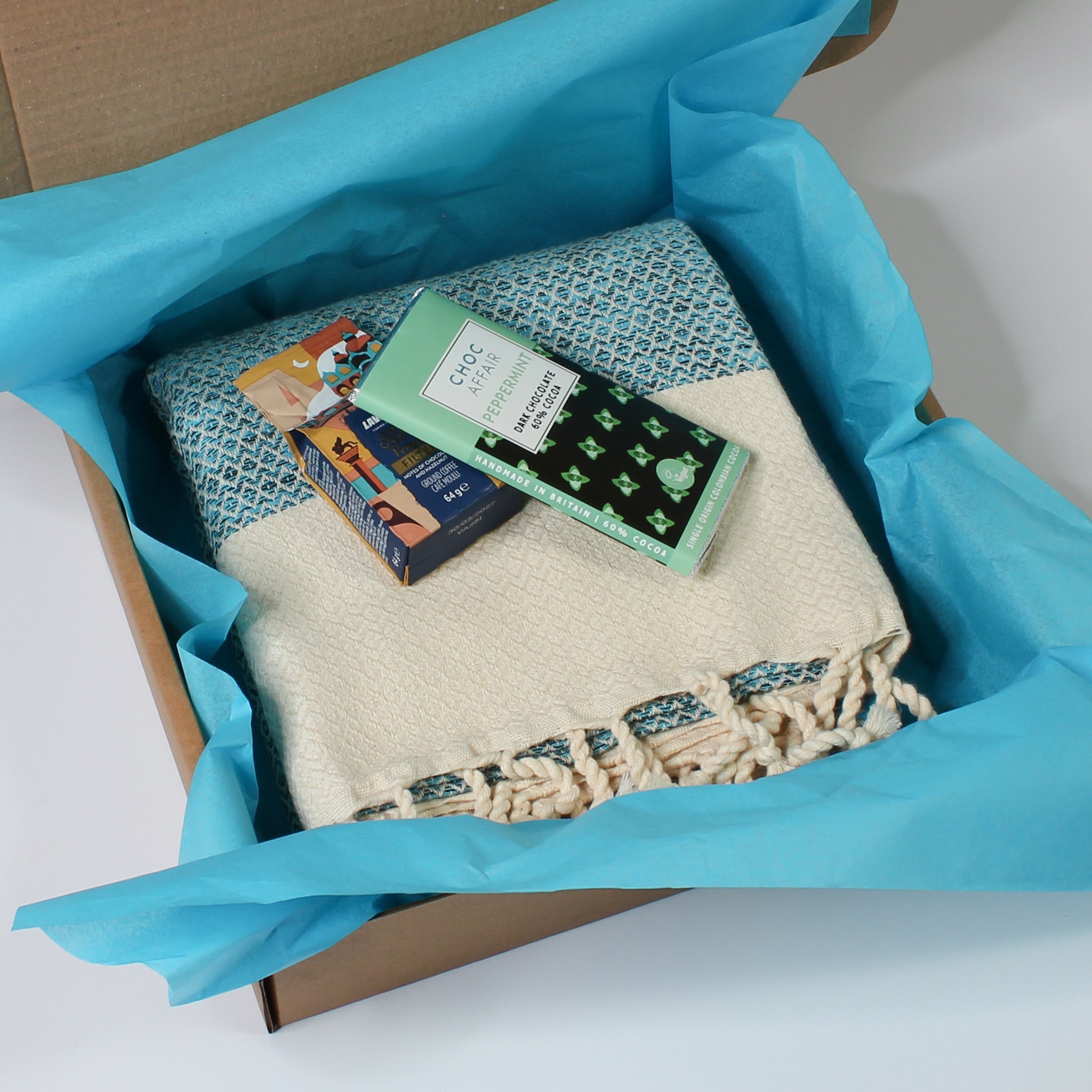 Diamond Gift Box, Soft Cotton Throw & Premium Coffee & Chocolate