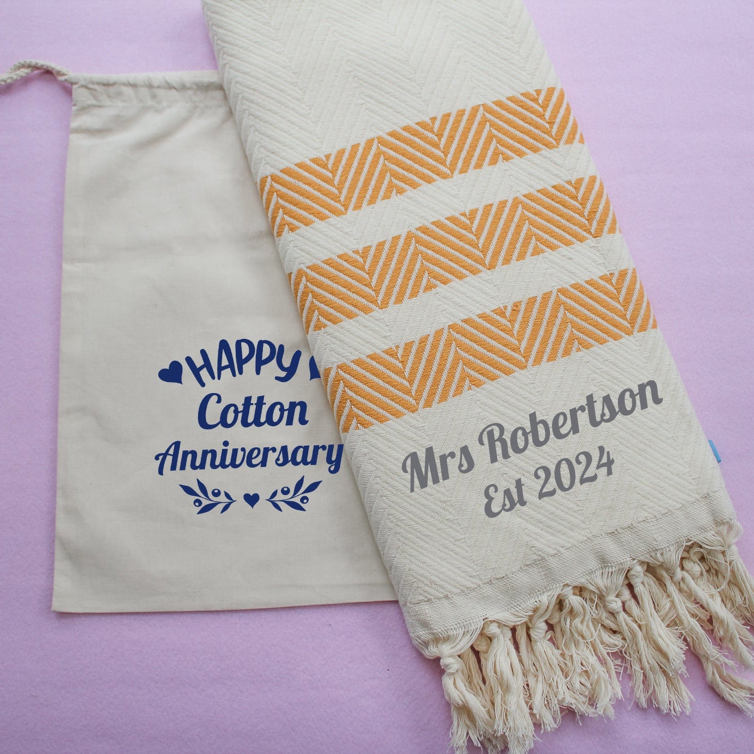 HERRINGBONE  Personalised Handwoven Cotton Throw Blanket
