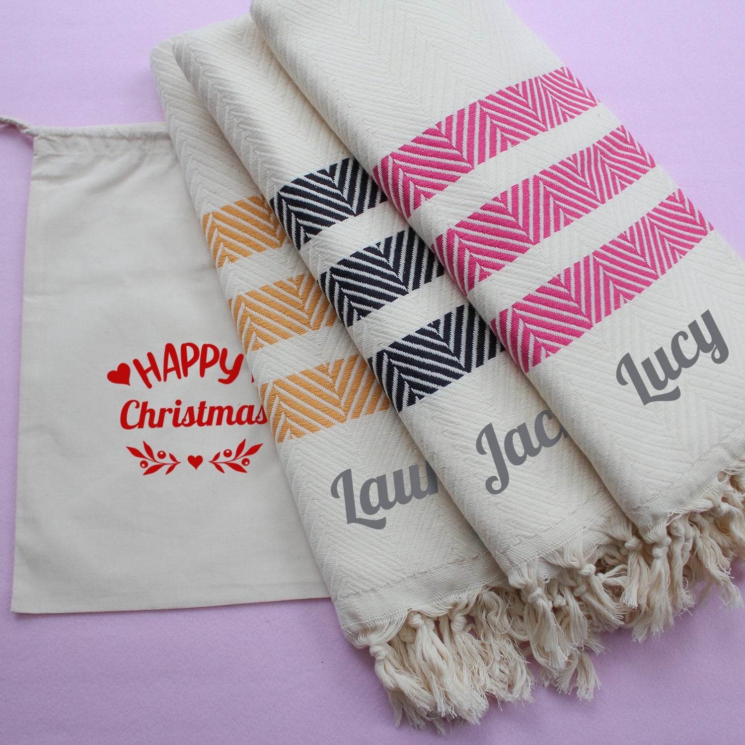 HERRINGBONE  Personalised Handwoven Cotton Throw Blanket