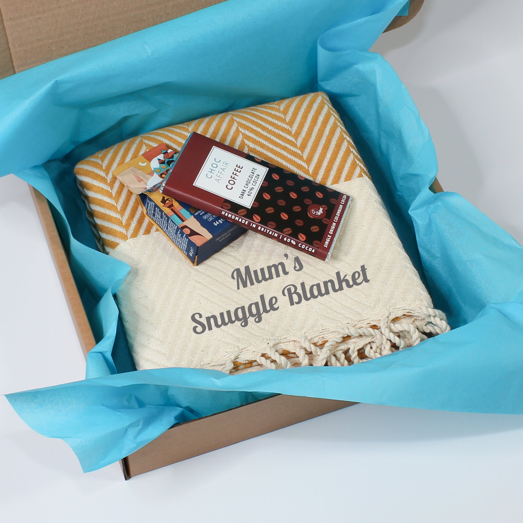 Personalised Soft Cotton Blanket & Coffee & Chocolate Set