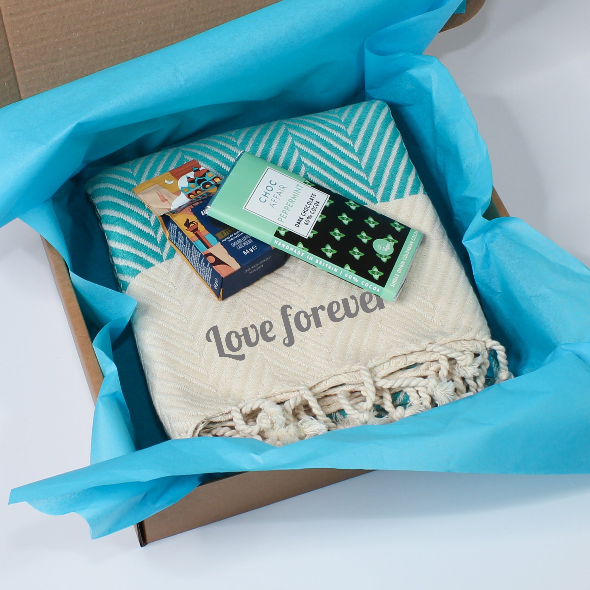 Personalised Soft Cotton Blanket & Coffee & Chocolate Set