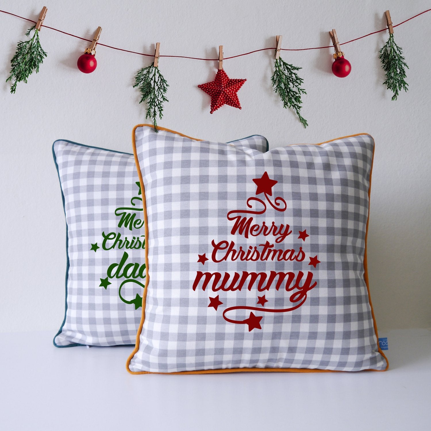 Personalised Plaid Pattern Christmas Cushion