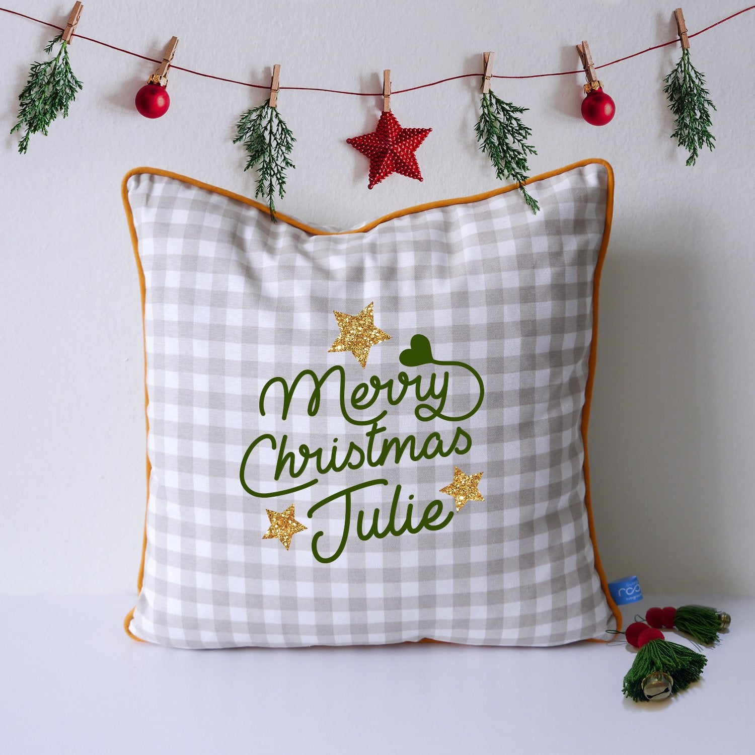 Personalised Plaid Pattern Christmas Cushion