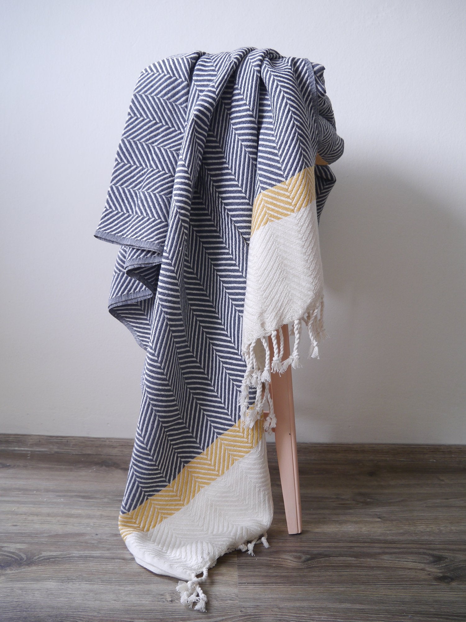 HERRINGBONE  Two coloured Handwoven Cotton Throw