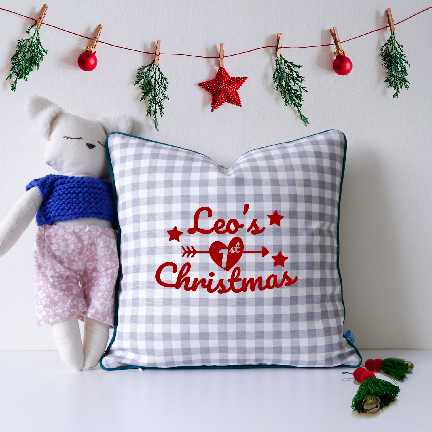 Personalised Plaid Pattern Christmas Cushion