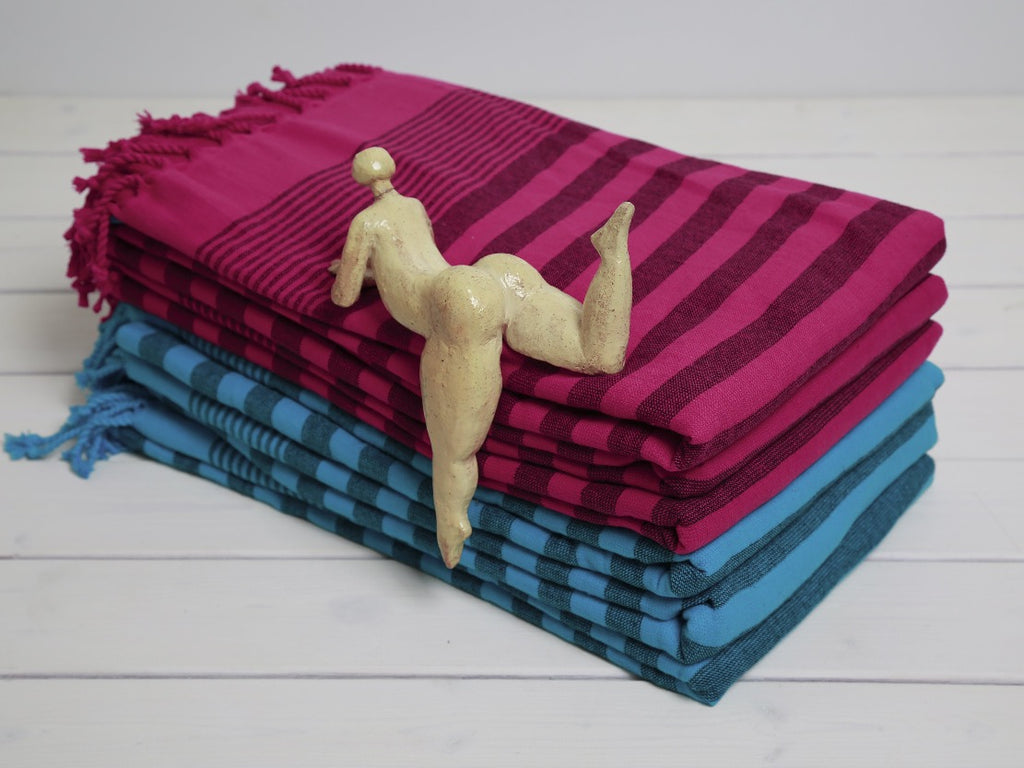 PACIFIC Pink & Blue Beach and Bath Towel & Peshtemal - livingroots uk