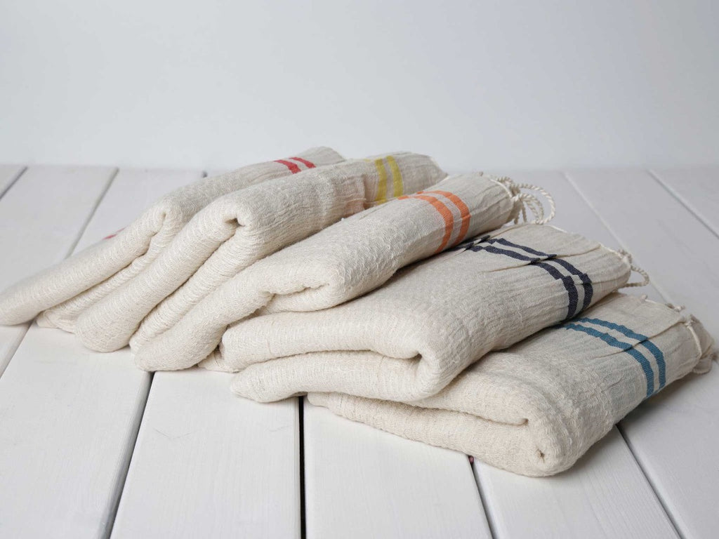 SUNNY Yellow Striped Lightweigt Cotton Towel - livingroots uk