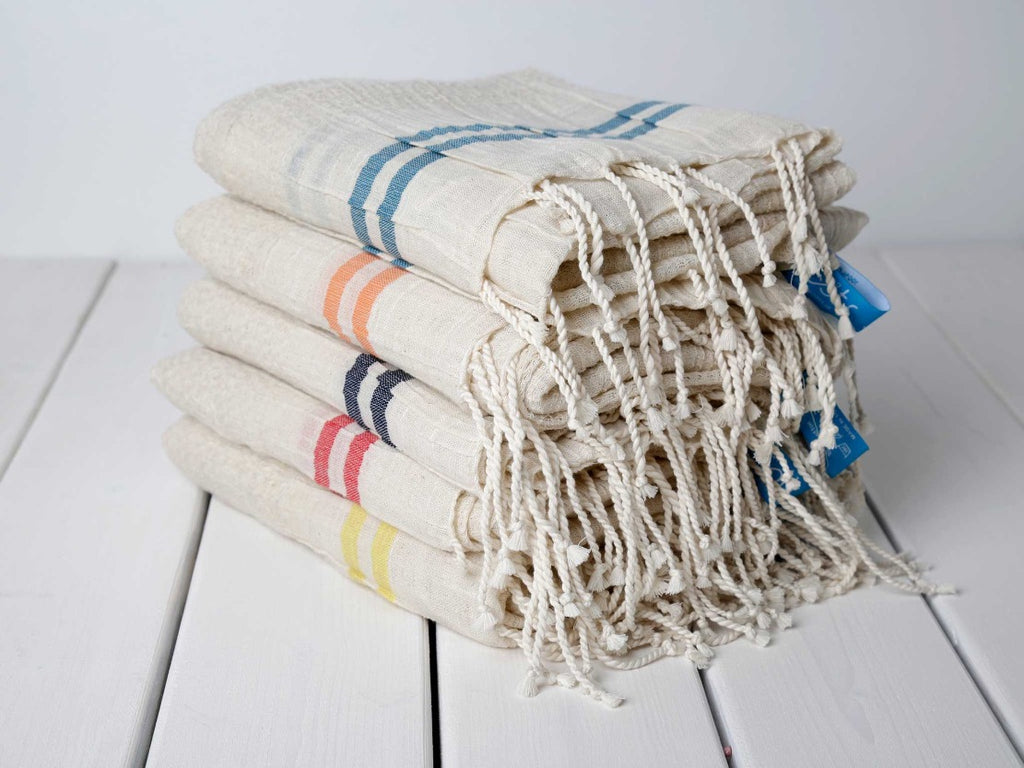 SUNNY Yellow Striped Lightweigt Cotton Towel - livingroots uk