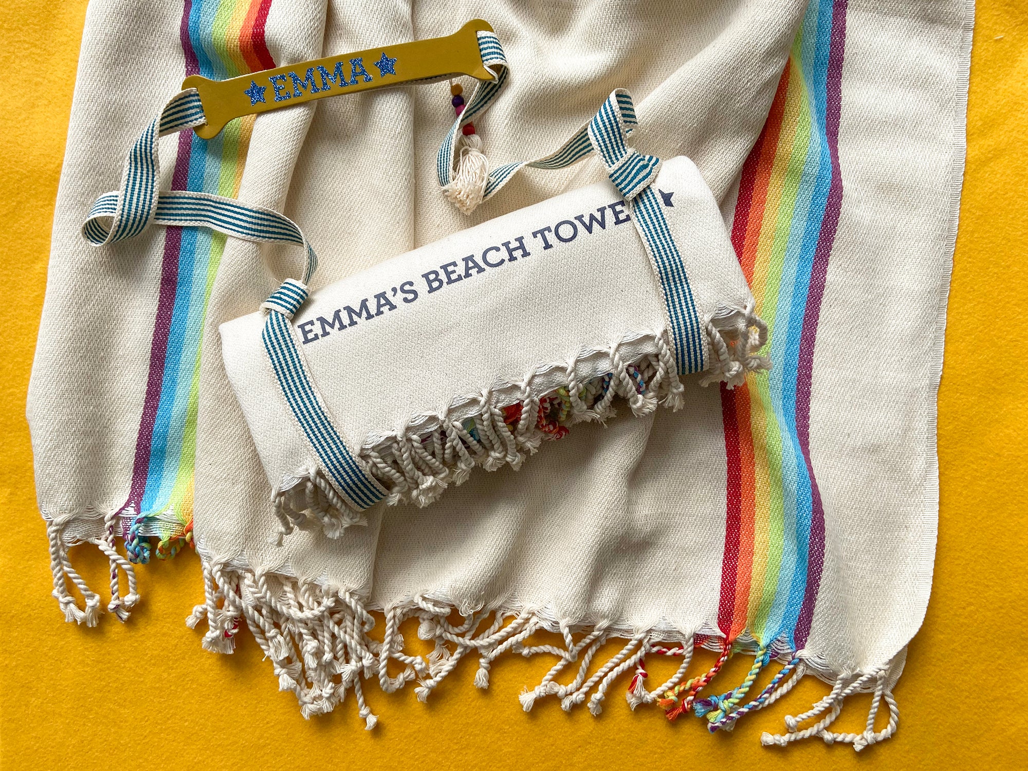 Personalised Hand woven Towel, Carrier Strap