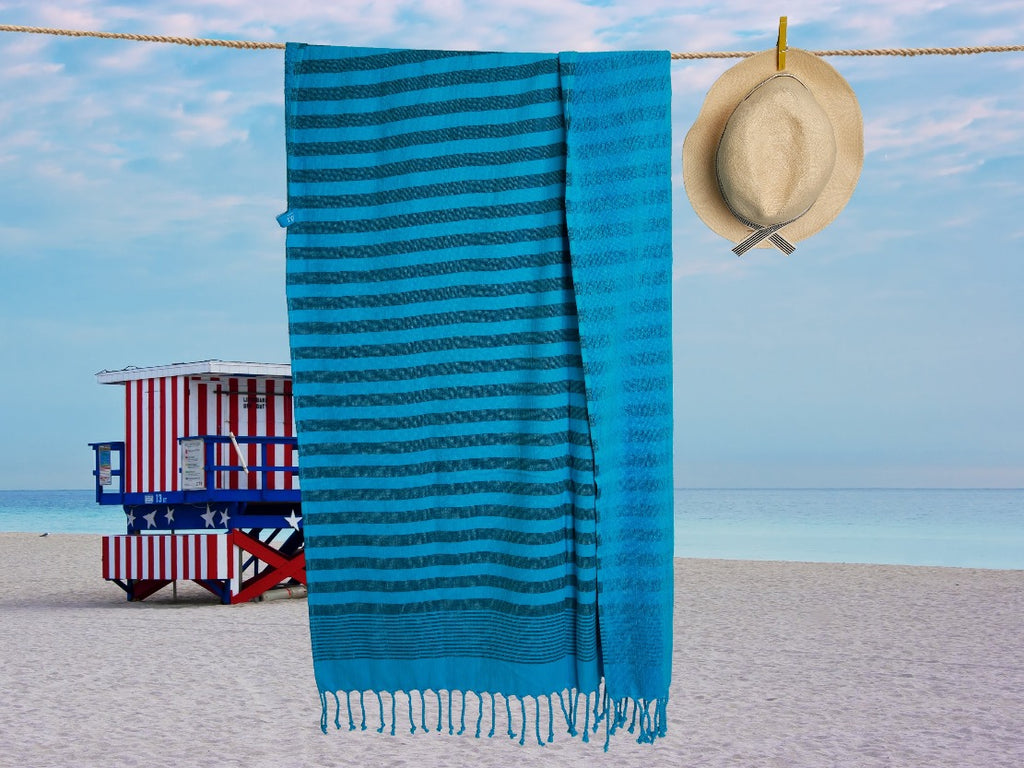 PACIFIC Pink & Blue Beach and Bath Towel & Peshtemal - livingroots uk