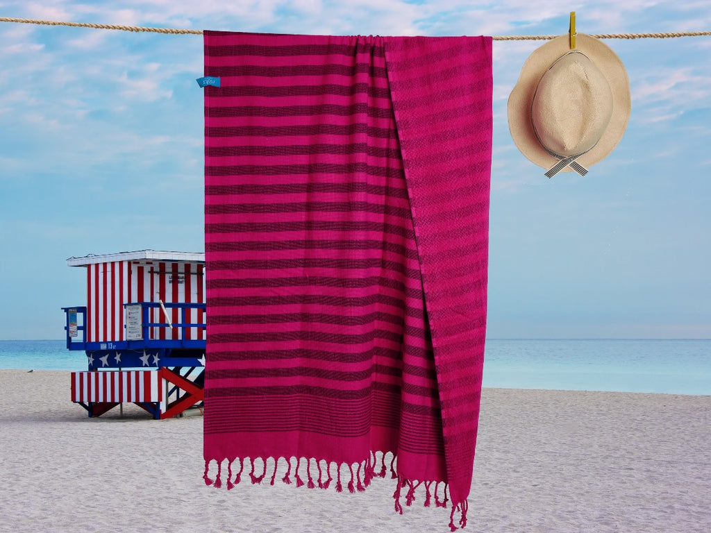 PACIFIC Pink & Blue Beach and Bath Towel & Peshtemal - livingroots uk